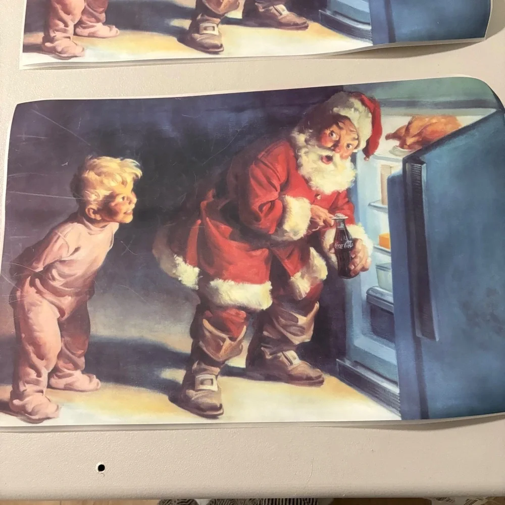 Vintage Coca‎ Cola Santa Claus & Boy Refrigerator Christmas Placemats Set of 3